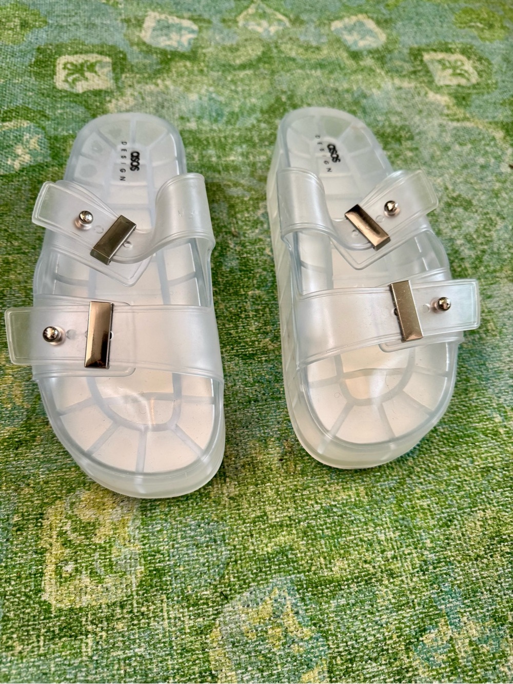 ASOS Clear Jelly Slides with Silver Buckle Details